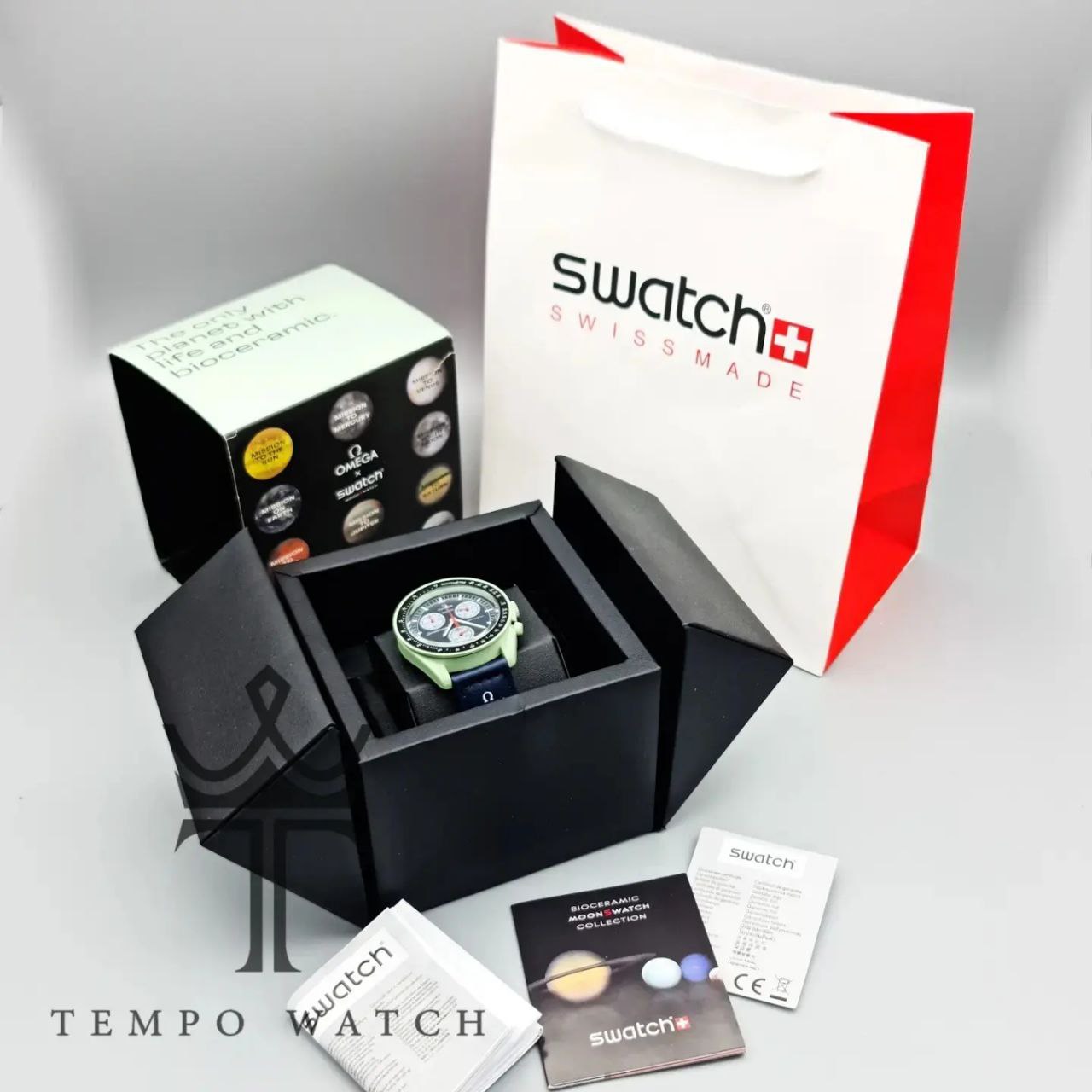 پکیج ساعت مچی امگا سواچ سرمه ای پکیج ساعت مچی امگا سواچ سرمه ای