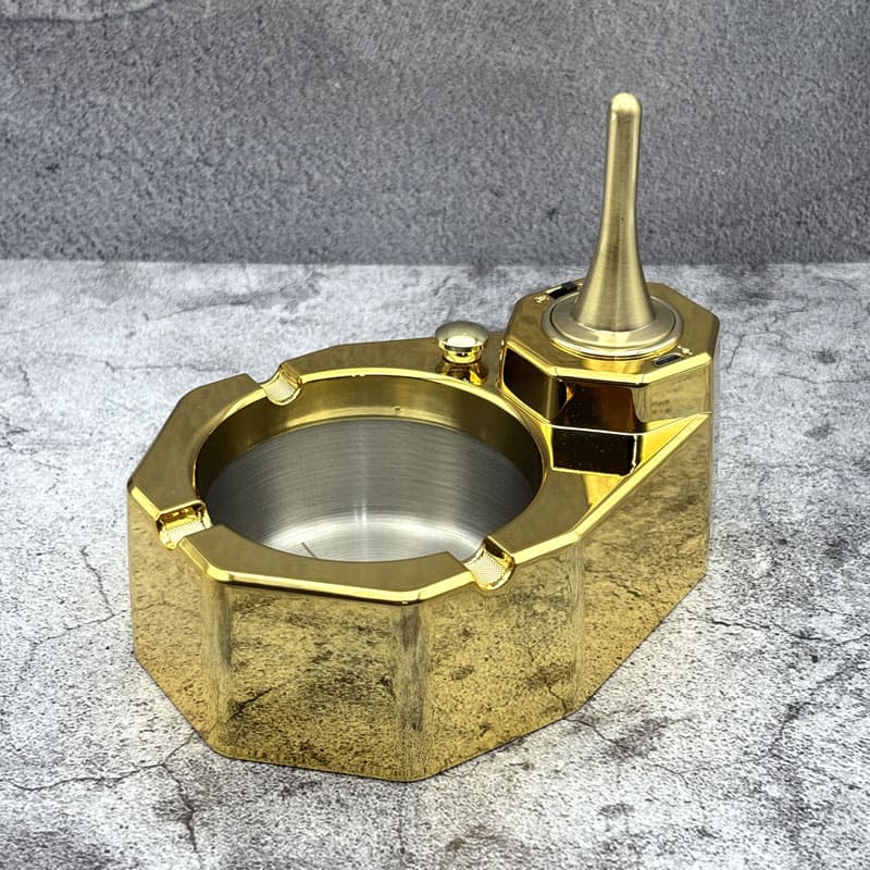 زیرسیگاری رومیزی هوشمند با فندک شعله اتومات هانست رنگ طلایی