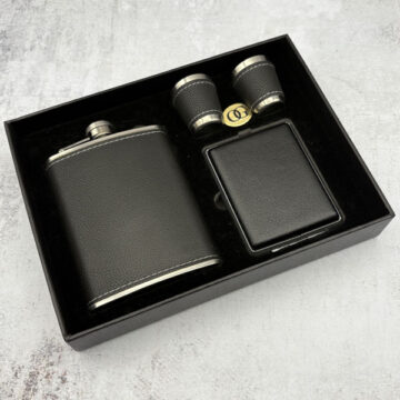 ست هیپ فلاسک و جاسیگاری چرم مشکی