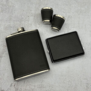 ست هیپ فلاسک و جاسیگاری چرم مشکی