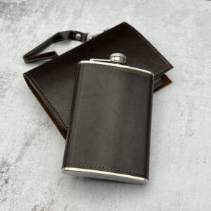 هیپ فلاسک استیل با کیف چرمی