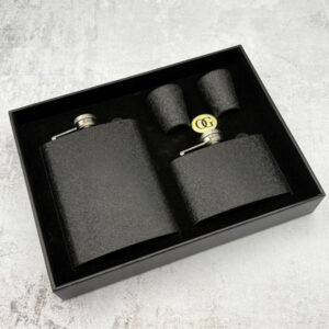 جعبه ست دو فلاسک استیل مشکی آسفالتی