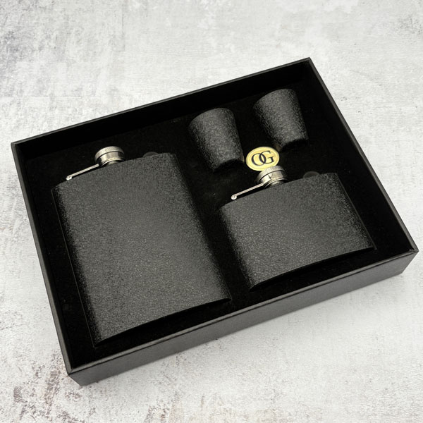 جعبه ست دو فلاسک استیل مشکی آسفالتی